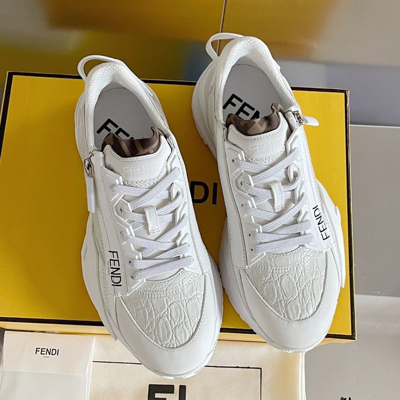 Affordable Fendi Flow Sneakers Men Caiman Leather White