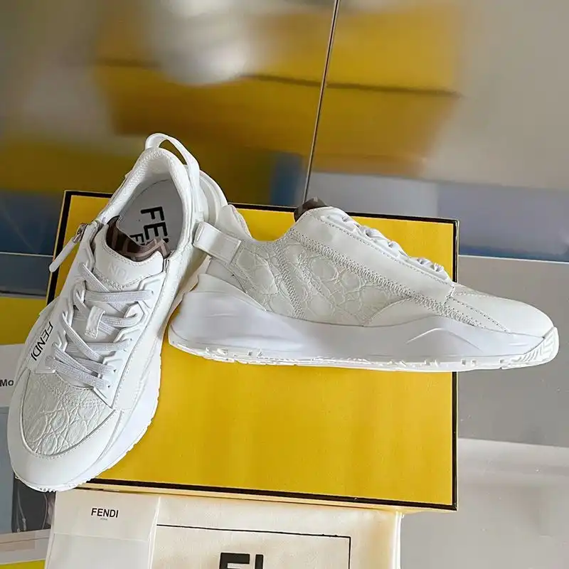 Affordable Fendi Flow Sneakers Men Caiman Leather White HOT SALE