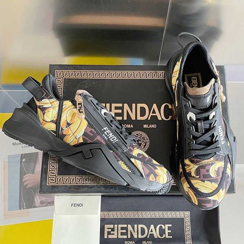 Affordable Fendi Flow Sneakers Men Fendace Baroque Fabric Black