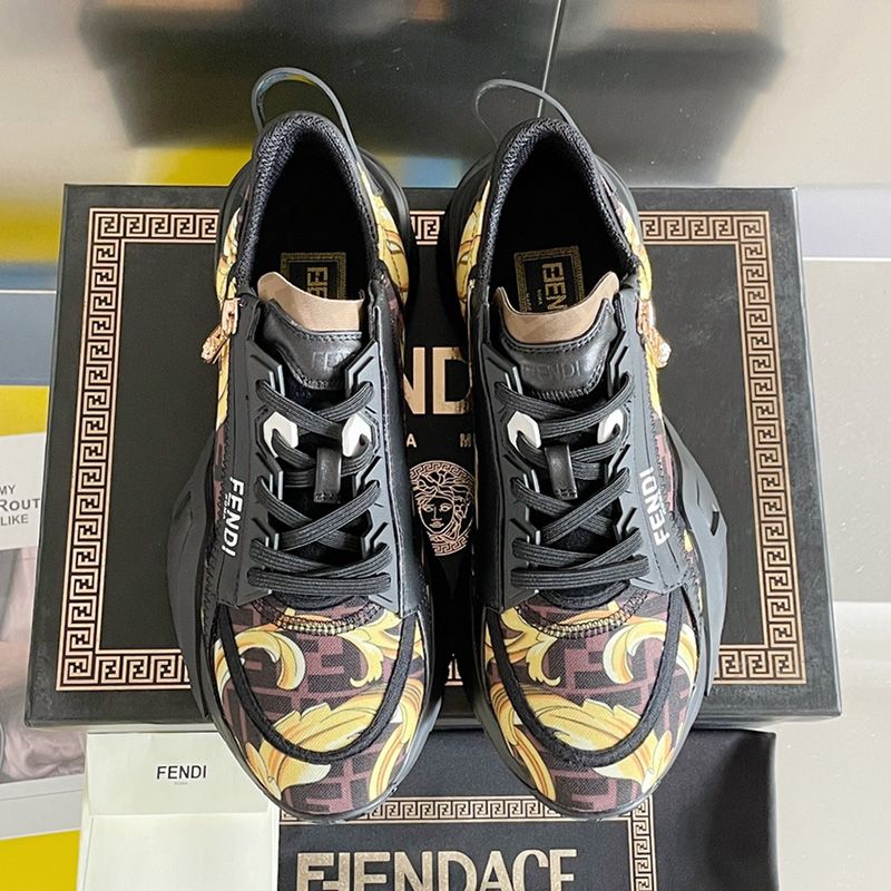 Affordable Fendi Flow Sneakers Men Fendace Baroque Fabric Black