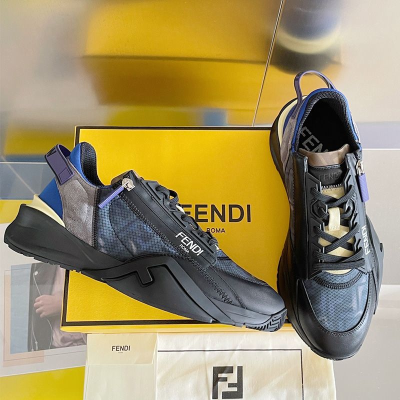 Affordable Fendi Flow Sneakers Men FF Motif Fabric and Suede Black