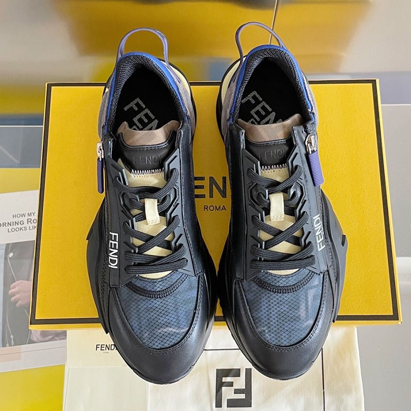 Affordable Fendi Flow Sneakers Men FF Motif Fabric and Suede Black