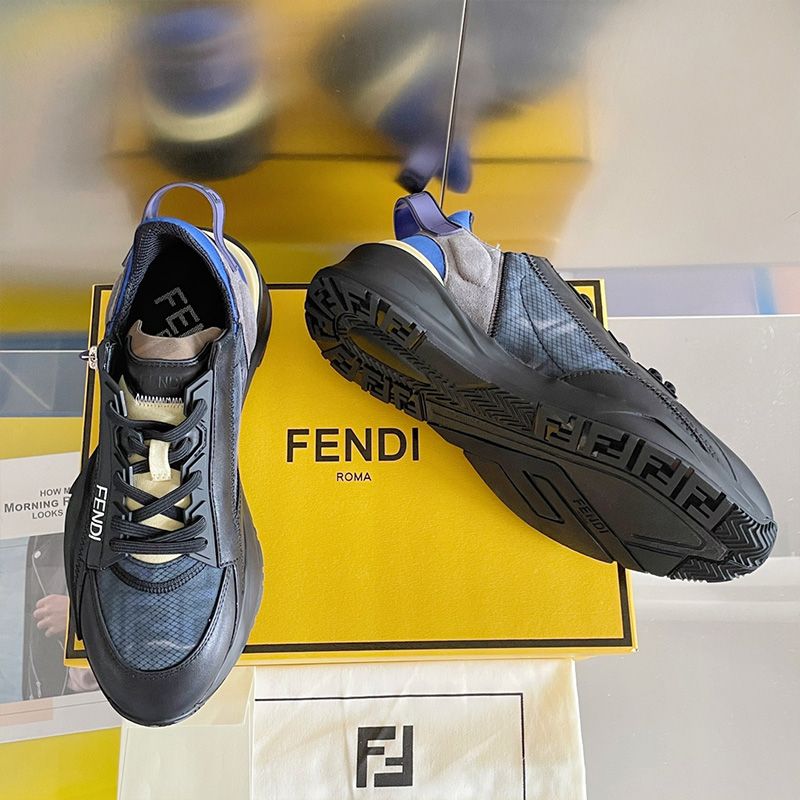 Affordable Fendi Flow Sneakers Men FF Motif Fabric and Suede Black