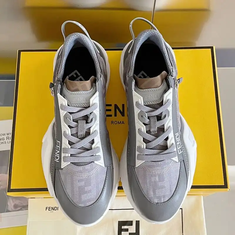 Affordable Fendi Flow Sneakers Men FF Motif Fabric and Suede Grey