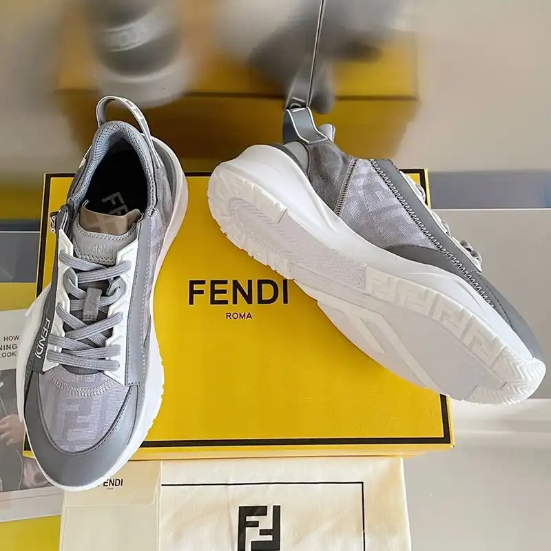 Affordable Fendi Flow Sneakers Men FF Motif Fabric and Suede Grey