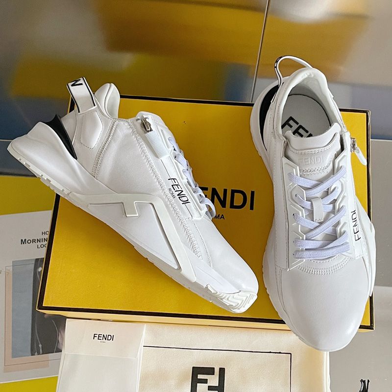 Affordable Fendi Flow Sneakers Men Leather White