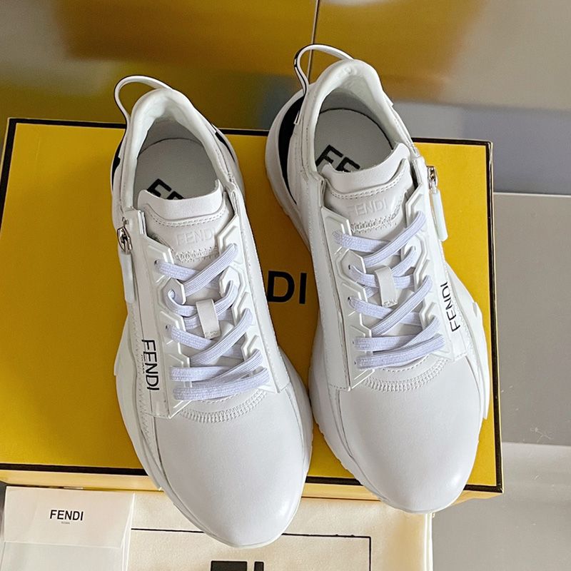 Affordable Fendi Flow Sneakers Men Leather White