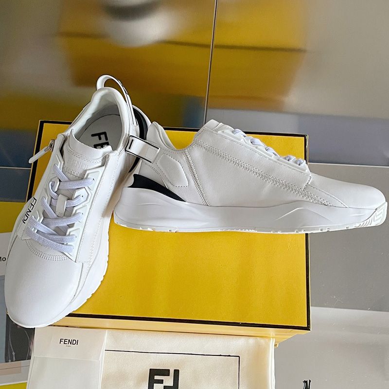 Affordable Fendi Flow Sneakers Men Leather White