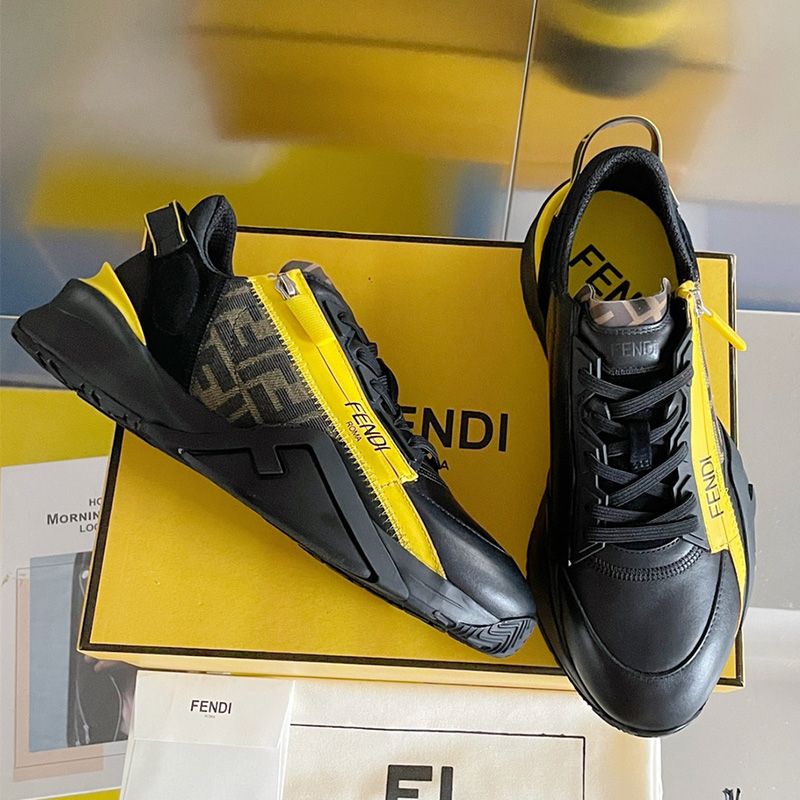 Affordable Fendi Flow Sneakers Men Leather and Suede Black