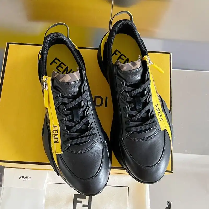 Affordable Fendi Flow Sneakers Men Leather and Suede Black HOT SALE