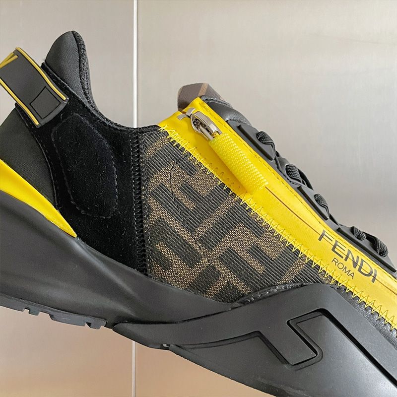 Affordable Fendi Flow Sneakers Men Leather and Suede Black