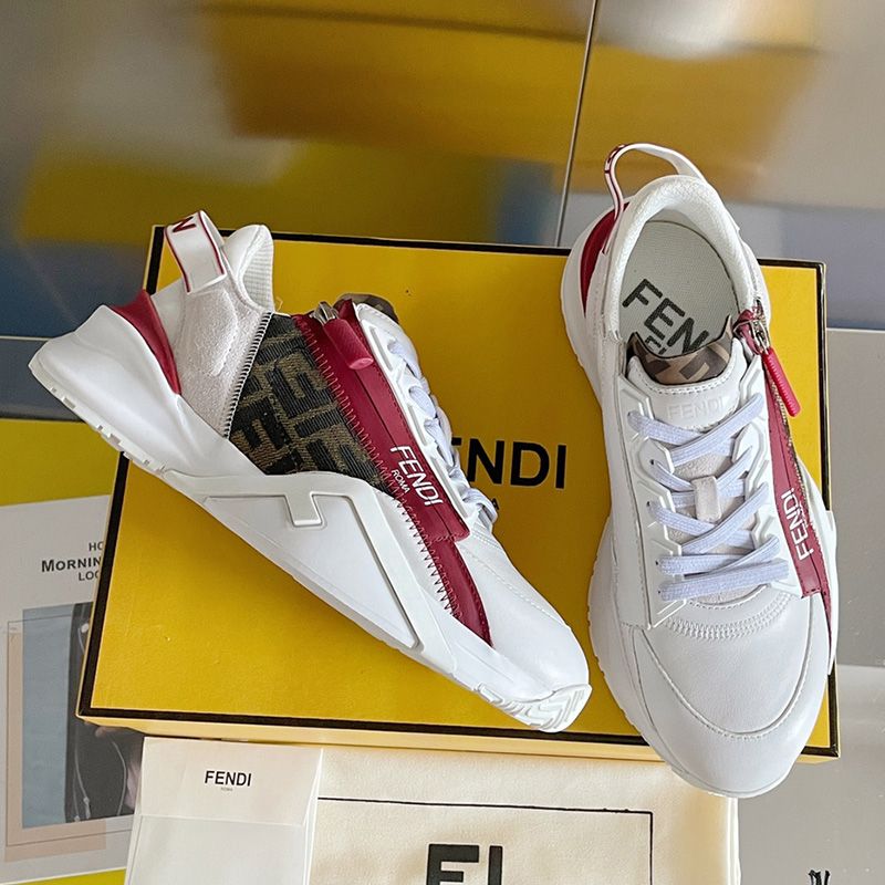 Affordable Fendi Flow Sneakers Men Leather and Suede White