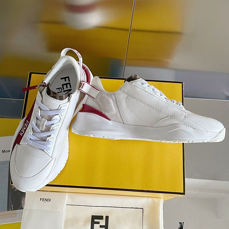 Affordable Fendi Flow Sneakers Men Leather and Suede White