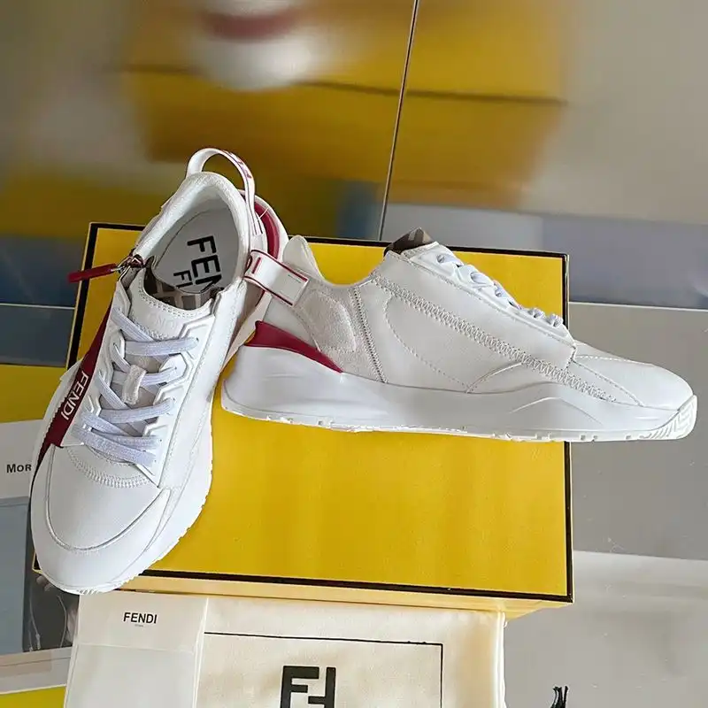 Affordable Fendi Flow Sneakers Men Leather and Suede White HOT SALE