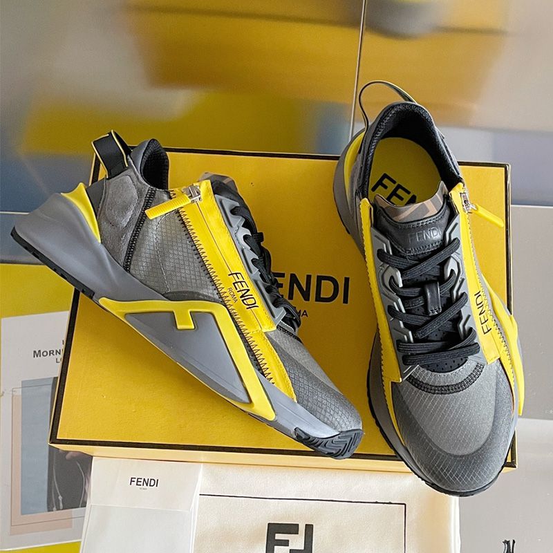 Affordable Fendi Flow Sneakers Men Mesh and Suede Black