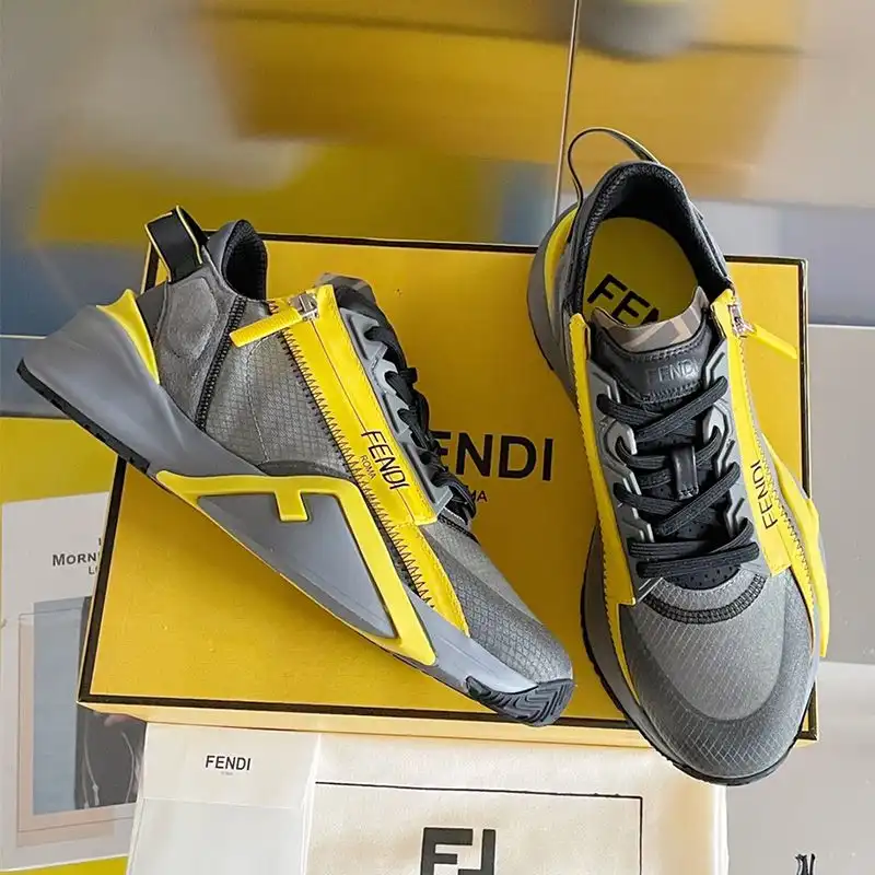 Fendi Flow Sneakers Men Mesh and Suede Black