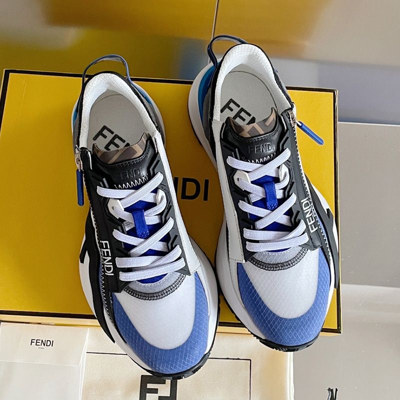 Affordable Fendi Flow Sneakers Men Mesh and Suede Blue