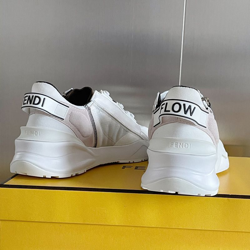 Affordable Fendi Flow Sneakers Men Mesh and Suede White