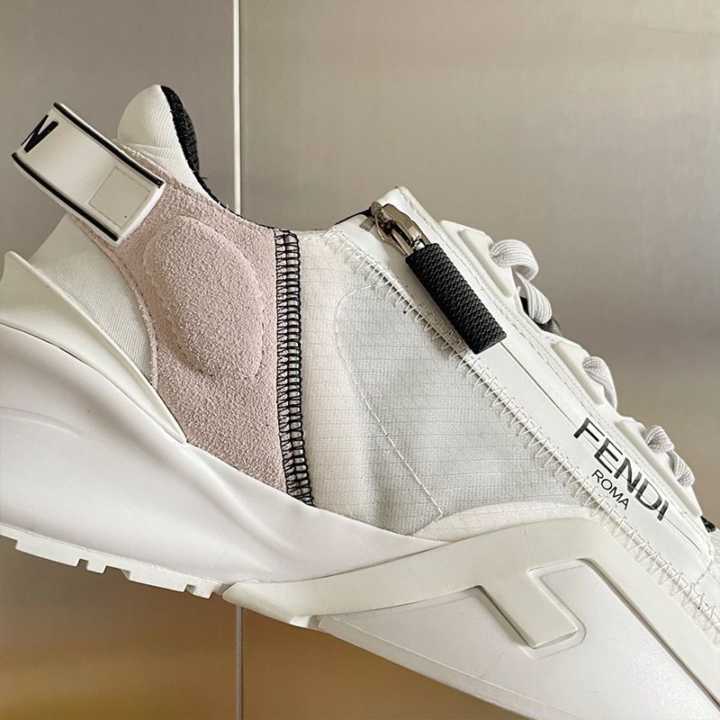 Affordable Fendi Flow Sneakers Men Mesh and Suede White