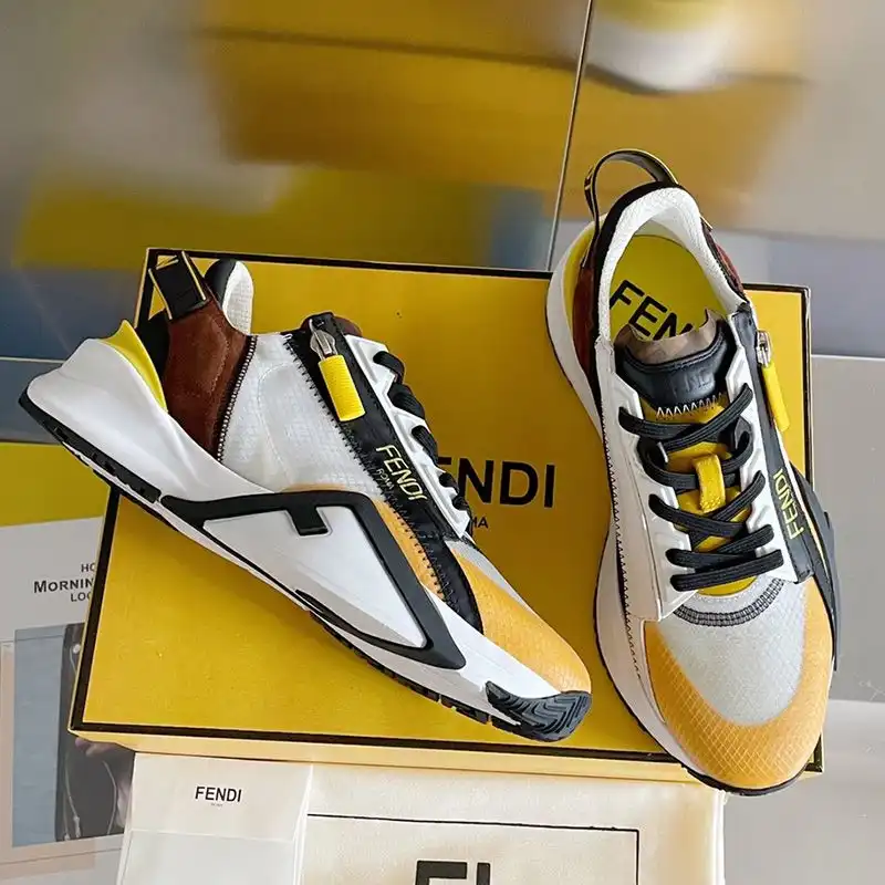 Fendi Flow Sneakers Men Mesh and Suede Yellow HOT SALE