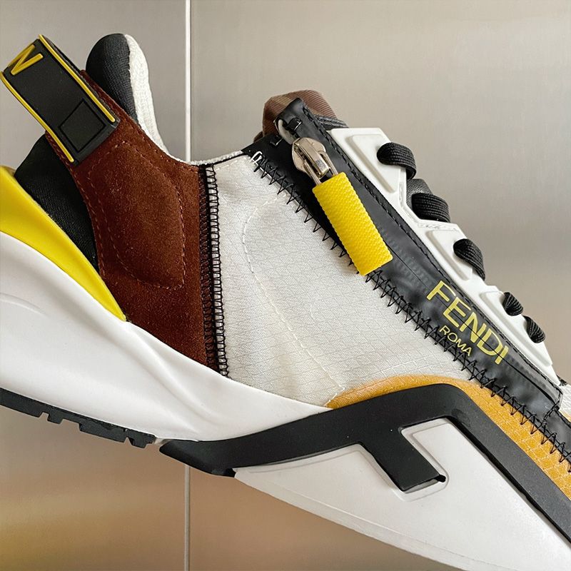 Affordable Fendi Flow Sneakers Men Mesh and Suede Yellow