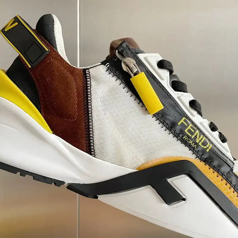 Affordable Fendi Flow Sneakers Men Mesh and Suede Yellow HOT SALE