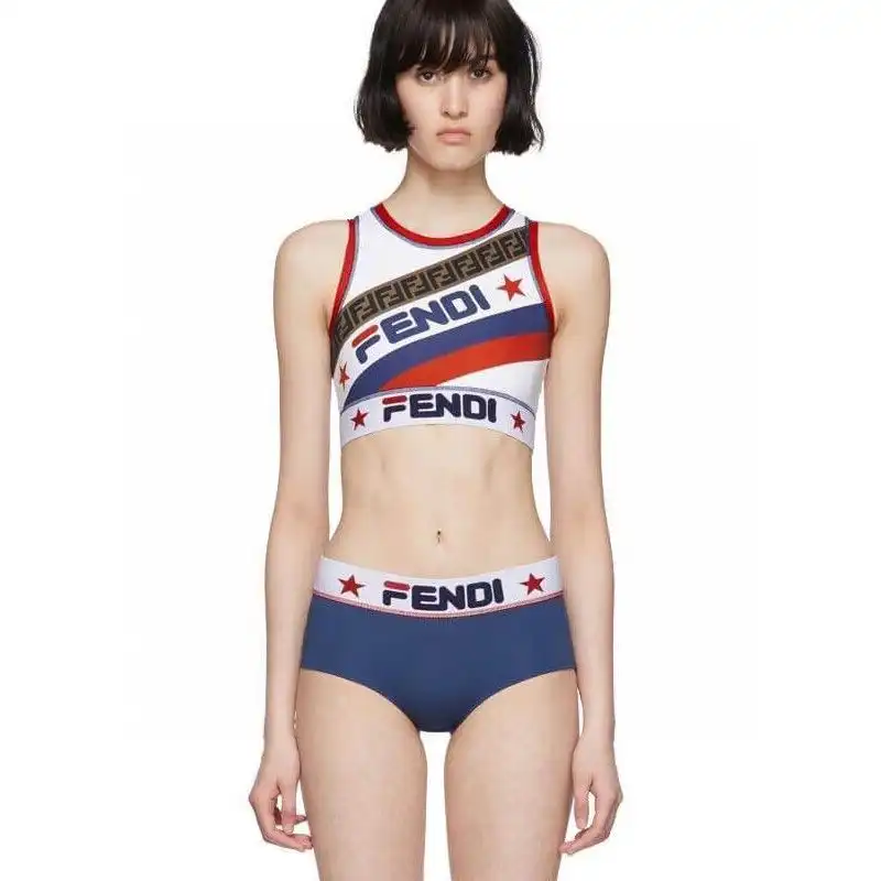 Fendi Gym Set Women Fila Logo Motif Lycra Blue White