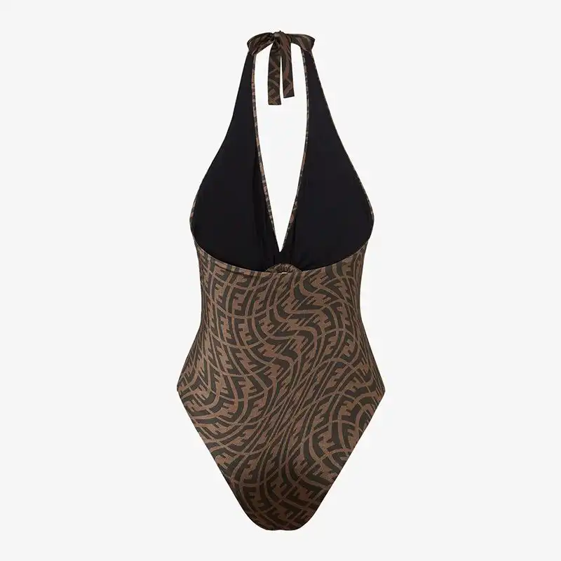 Affordable Fendi Halterneck Swimsuit Women FF Vertigo Motif Lycra Brown