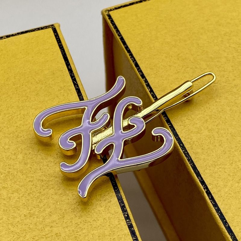 Affordable Fendi Karligraphy Hair Clip In Metal with Enamel Gold Purple