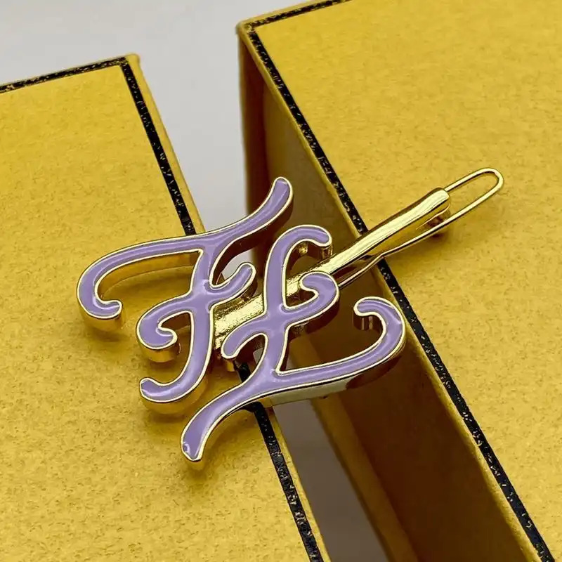 Fendi Karligraphy Hair Clip In Metal with Enamel Gold Purple