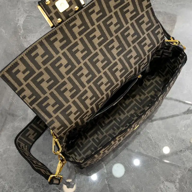 Affordable Fendi Large Baguette Bag In FF Motif Fabric Brown