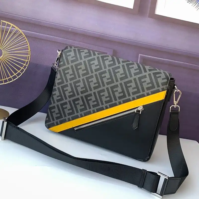 Affordable Fendi Large Messenger Bag In FF Motif Fabric Black