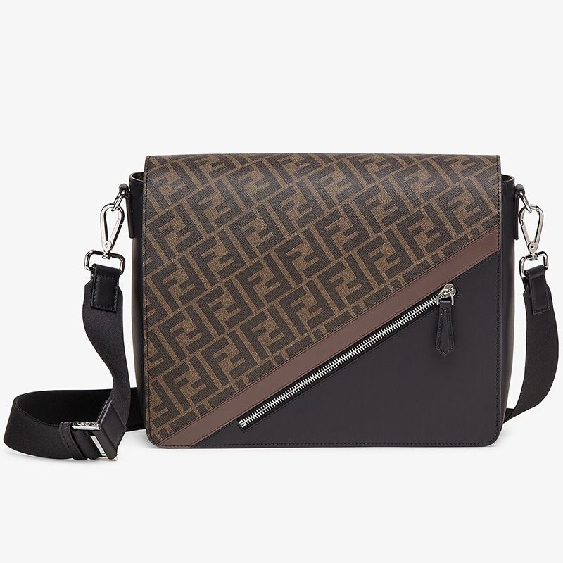 Affordable Fendi Large Messenger Bag In FF Motif Fabric Brown