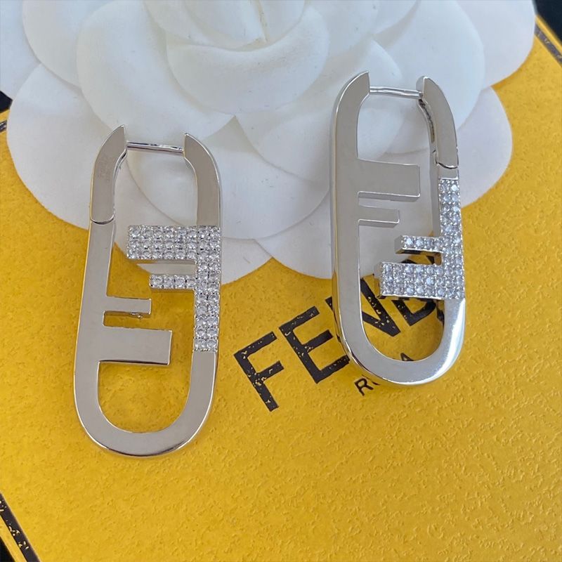 Affordable Fendi Large O'Lock Oval Earrings In Metal with Crystals Palladium