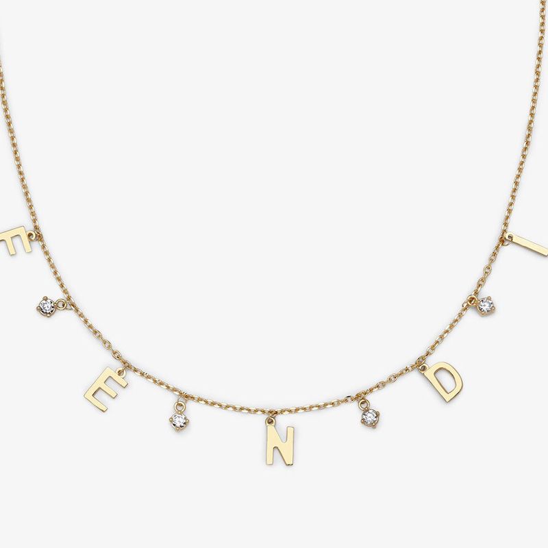 Affordable Fendi Lettering Necklace In Crystal Metal Gold