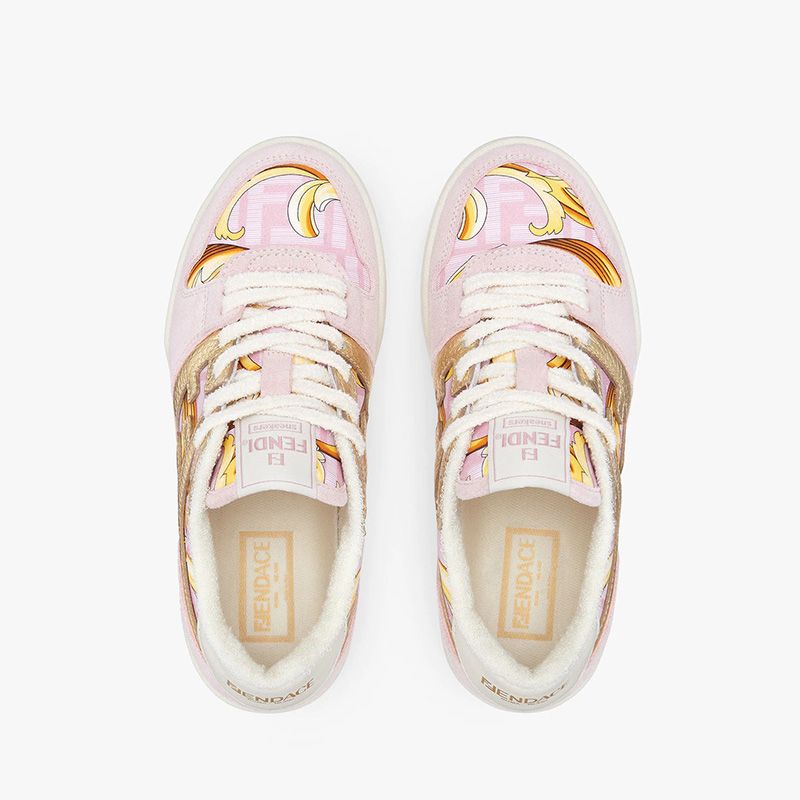 Affordable Fendi Match Compact Sneakers Unisex Fendace Suede Pink