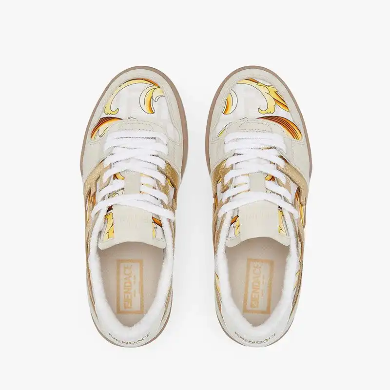 Affordable Fendi Match Compact Sneakers Unisex Fendace Suede White HOT SALE