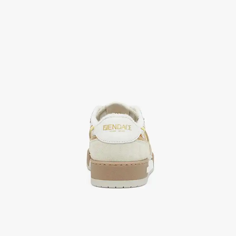 Affordable Fendi Match Compact Sneakers Unisex Fendace Suede White HOT SALE