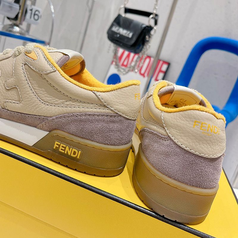 Affordable Fendi Match Compact Sneakers Unisex Suede Beige