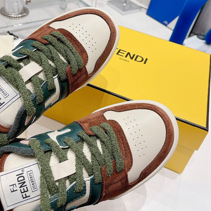 Affordable Fendi Match Compact Sneakers Unisex Suede Green