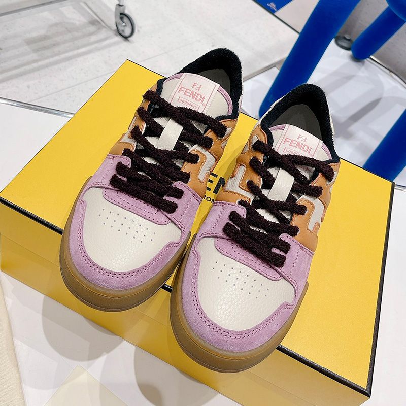 Affordable Fendi Match Compact Sneakers Unisex Suede Pink