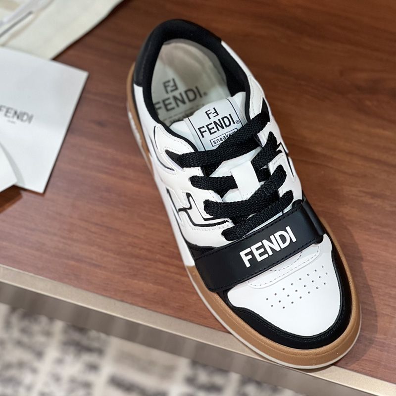 Affordable Fendi Match Compact Sneakers with Fendi Strap Unisex Leather White Black