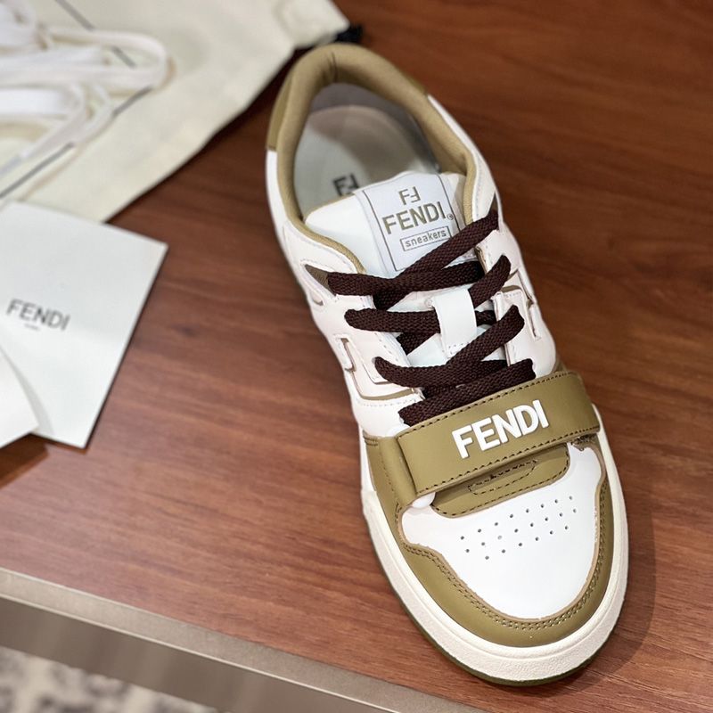 Affordable Fendi Match Compact Sneakers with Fendi Strap Unisex Leather White Green