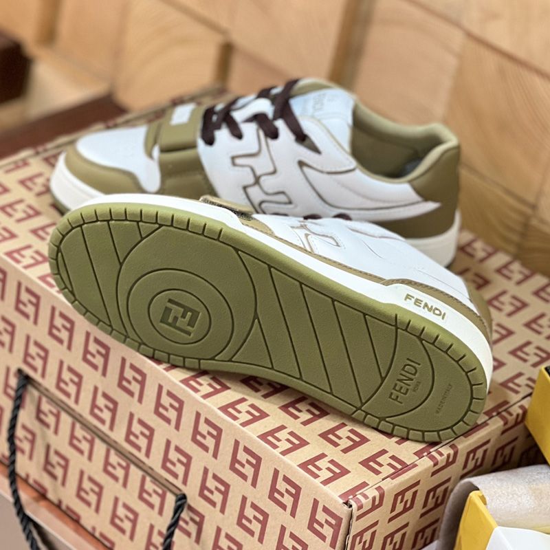 Affordable Fendi Match Compact Sneakers with Fendi Strap Unisex Leather White Green