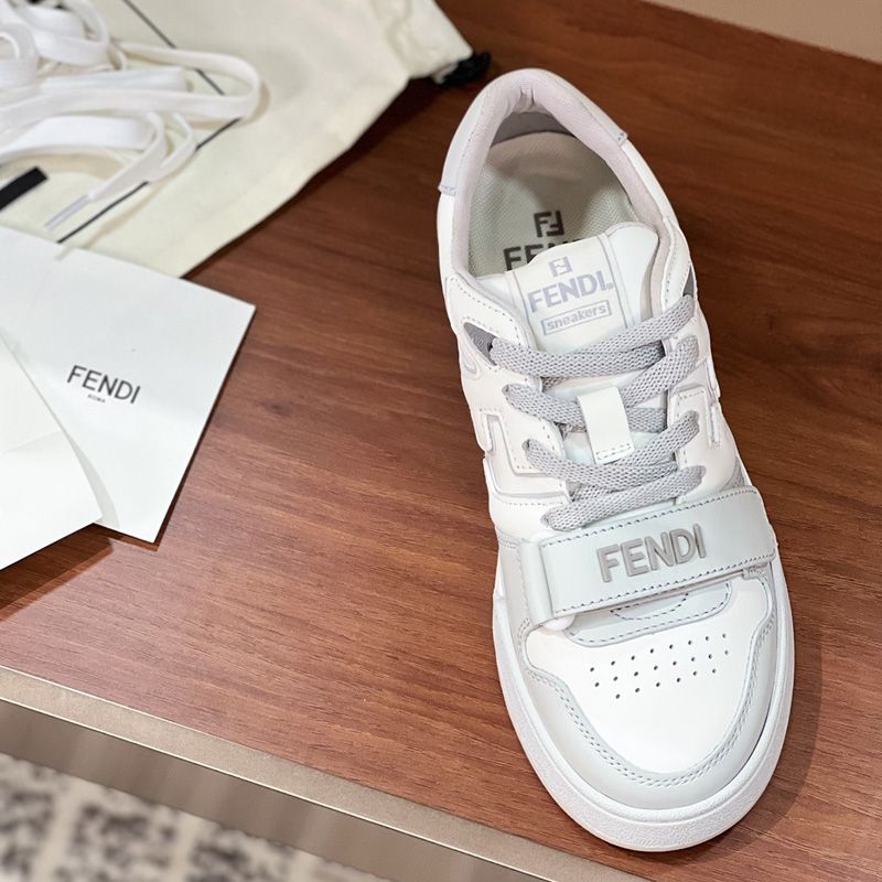 Affordable Fendi Match Compact Sneakers with Fendi Strap Unisex Leather White Grey