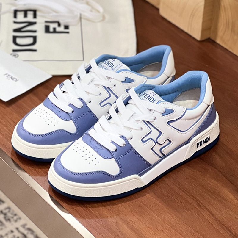 Affordable Fendi Match Compact Sneakers Unisex Leather White Blue