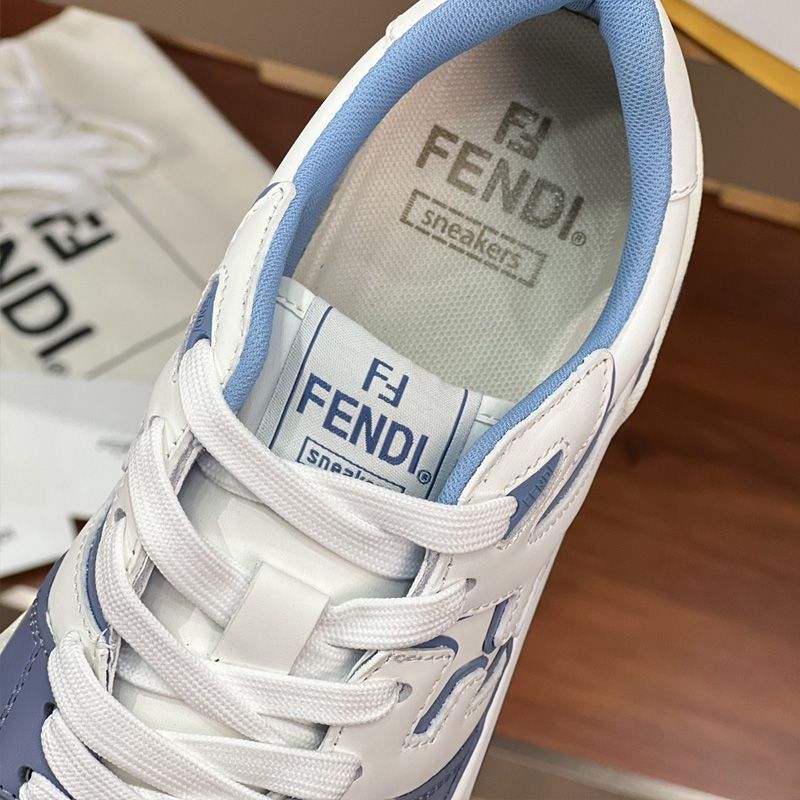 Affordable Fendi Match Compact Sneakers Unisex Leather White Blue