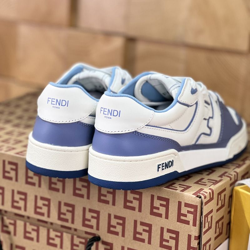 Affordable Fendi Match Compact Sneakers Unisex Leather White Blue