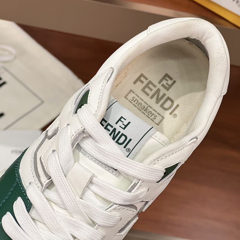 Affordable Fendi Match Compact Sneakers Unisex Leather White Green