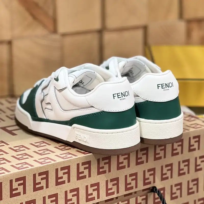 Affordable Fendi Match Compact Sneakers Unisex Leather White Green